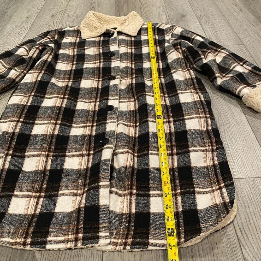 Sweet Rain Long Fleece Lined Jacket Shacket Coat Women’s M Plaid Button Pockets - Picture 10 of 13
